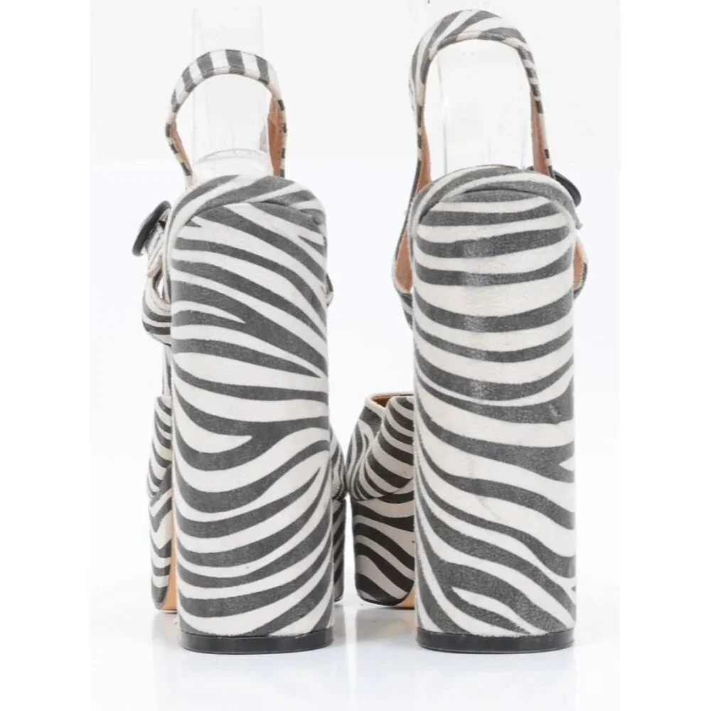NastyGal Zebra Print Platform Mary Jane Heels UK 5 US 7 Safari Coquette Rave